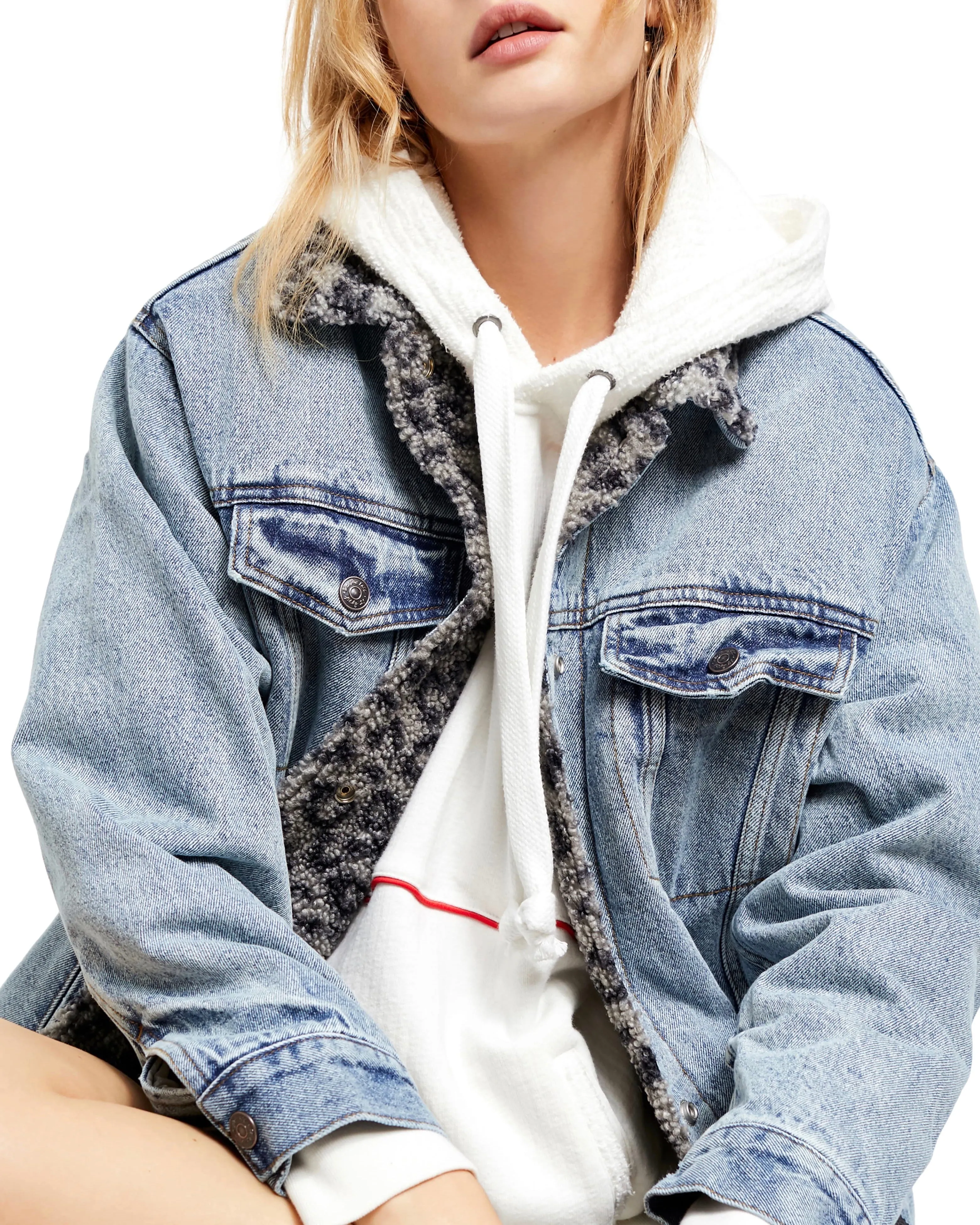 Free People - We The Free - Wild Ones Sherpa Trucker Denim Jacket