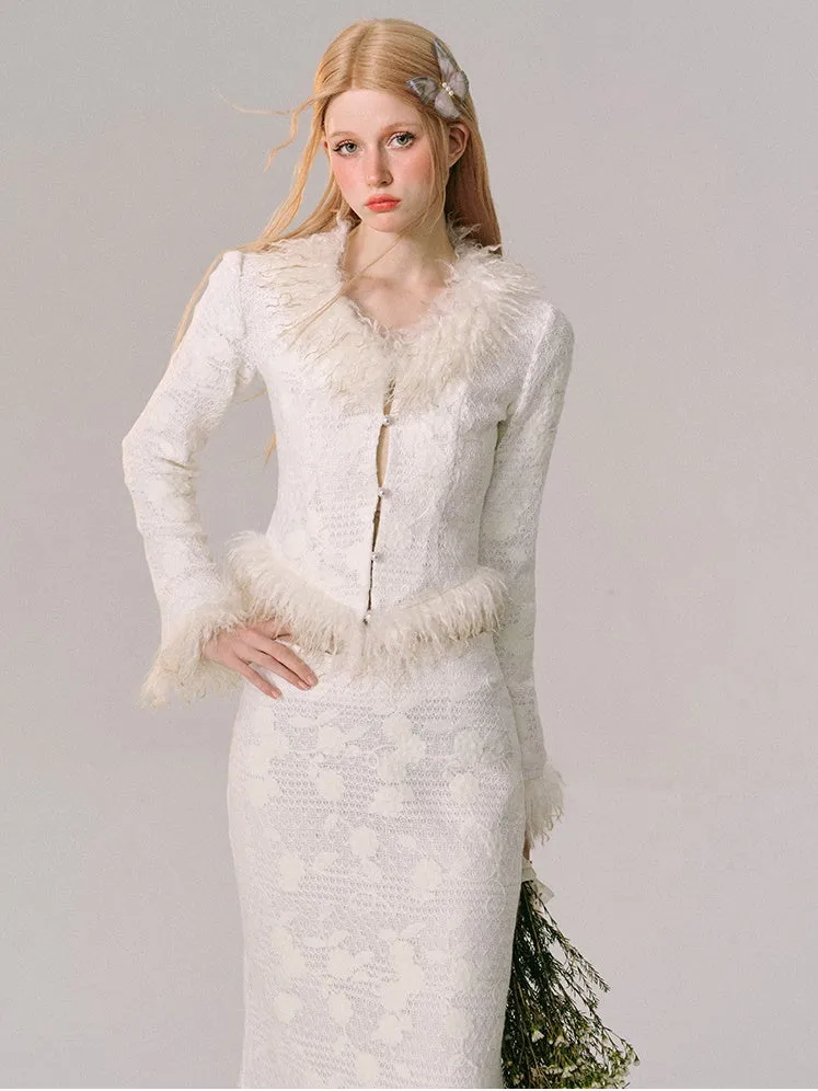 Fur Edge Lace Short Jacket ＆ Mermaid Skirt