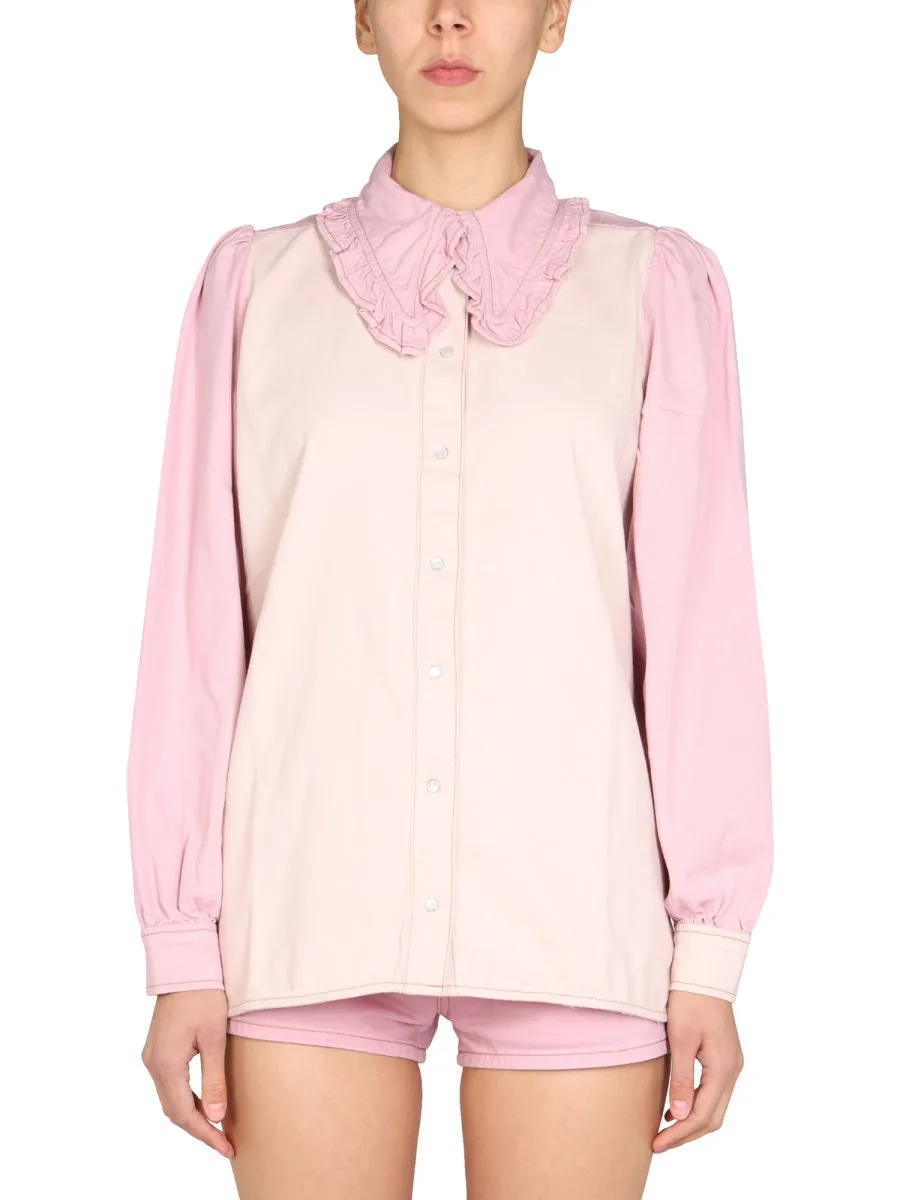 Ganni Peter Pan Collar Two-Tone Denim Shirt