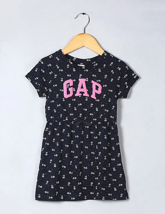 GAP Baby Blue Floral Print Drawstring T-Shirt Dress