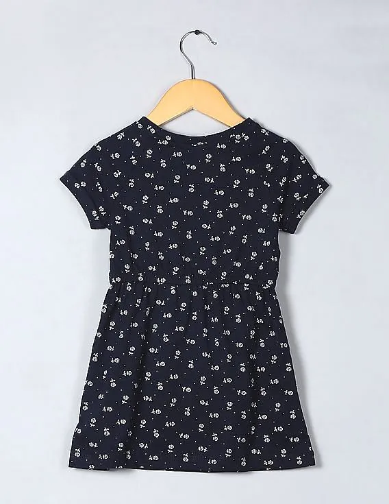 GAP Baby Blue Floral Print Drawstring T-Shirt Dress