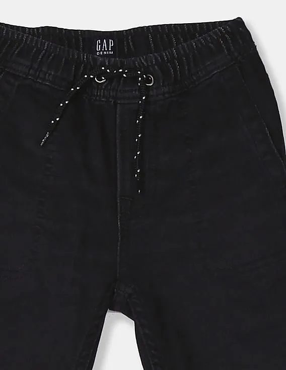 GAP Boys Black Drawstring Waist Jogger Jeans With Stretch