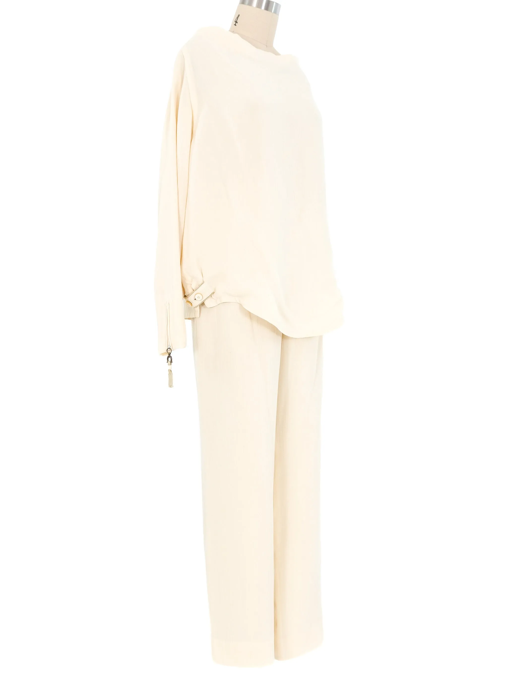 Gianfranco Ferre Ivory Chiffon Pant Ensemble