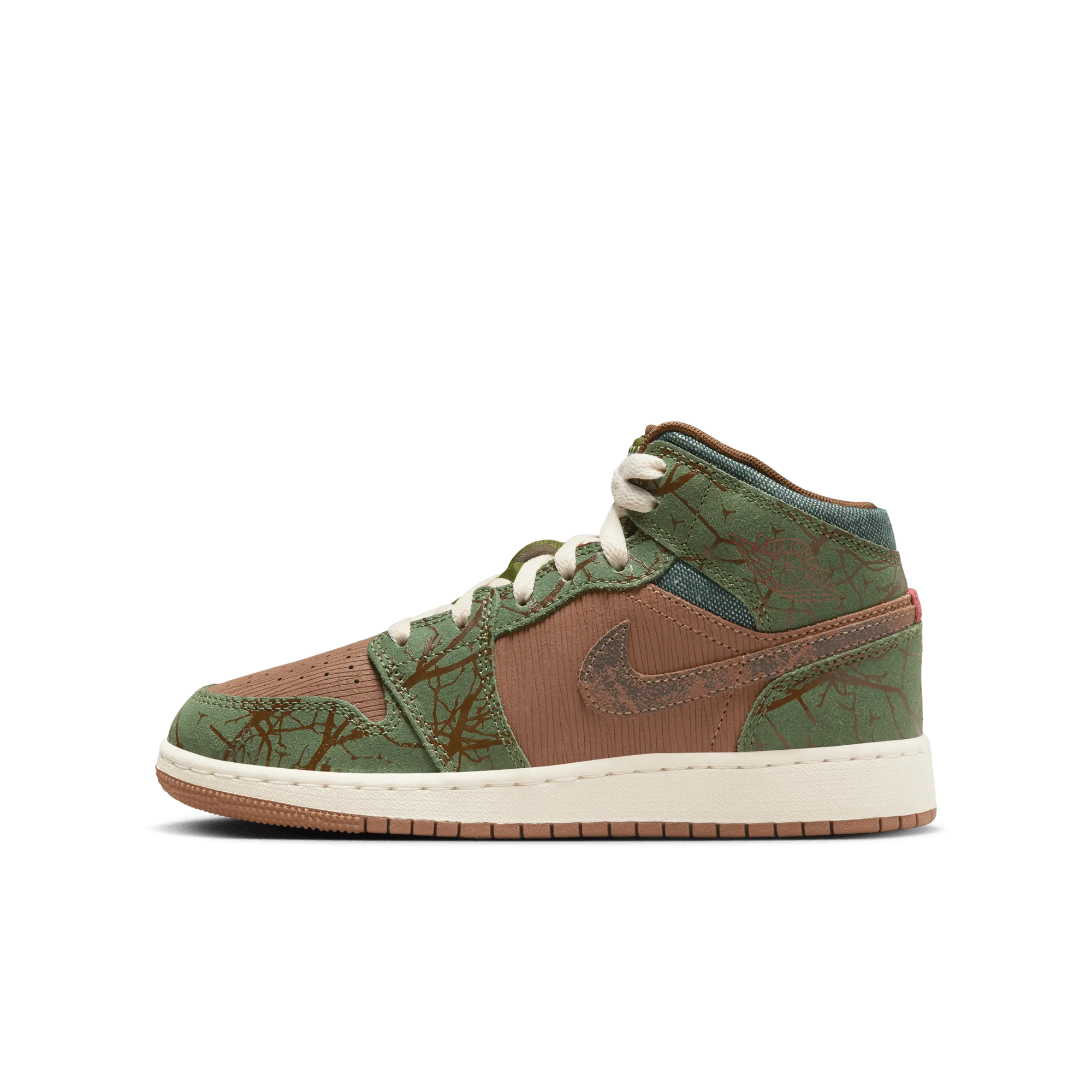 Gradeschool Jordan 1 Mid Sneaker School (GS) - Archaeo Brown/Light Olive/Treeline