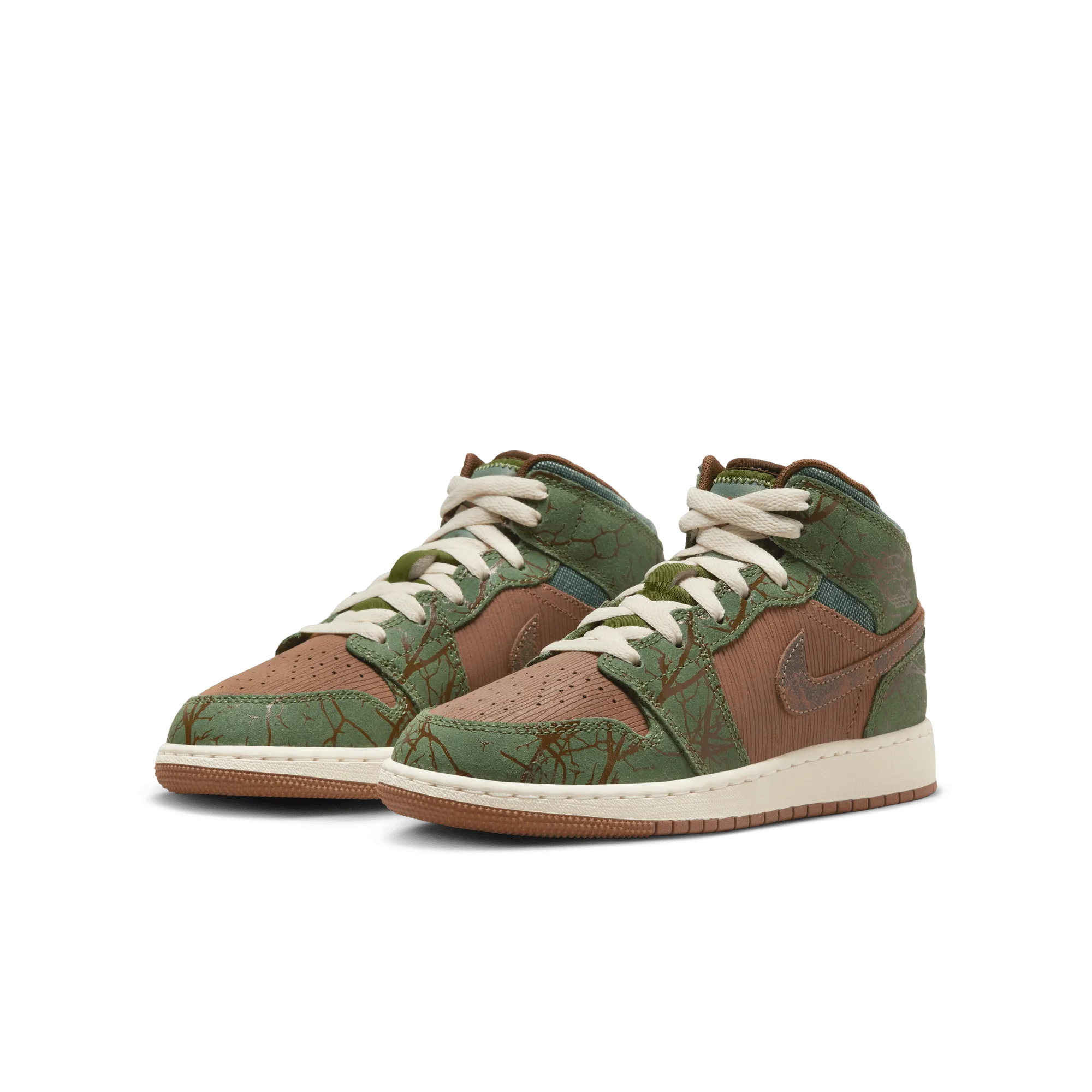 Gradeschool Jordan 1 Mid Sneaker School (GS) - Archaeo Brown/Light Olive/Treeline