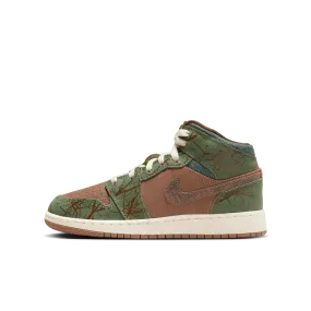 Gradeschool Jordan 1 Mid Sneaker School (GS) - Archaeo Brown/Light Olive/Treeline