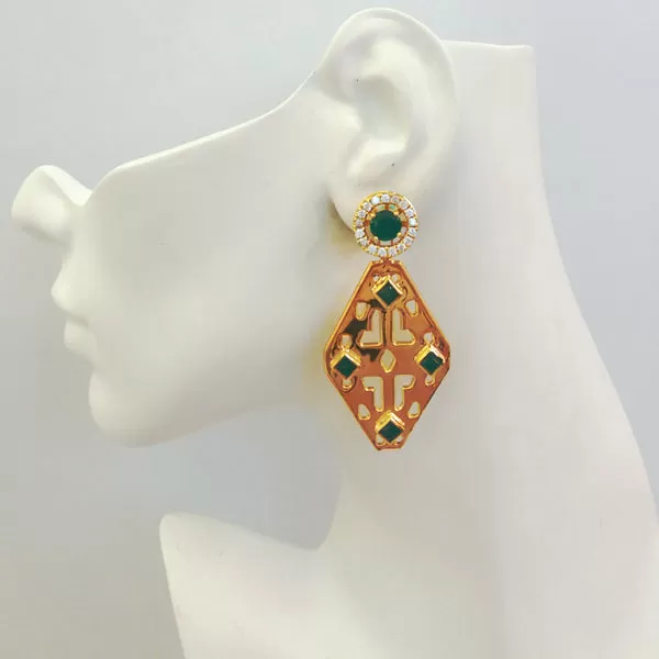 Green Agate Round Stud with White Topaz Earring Jacket with Green Agate & Sawa Dangling Earrings