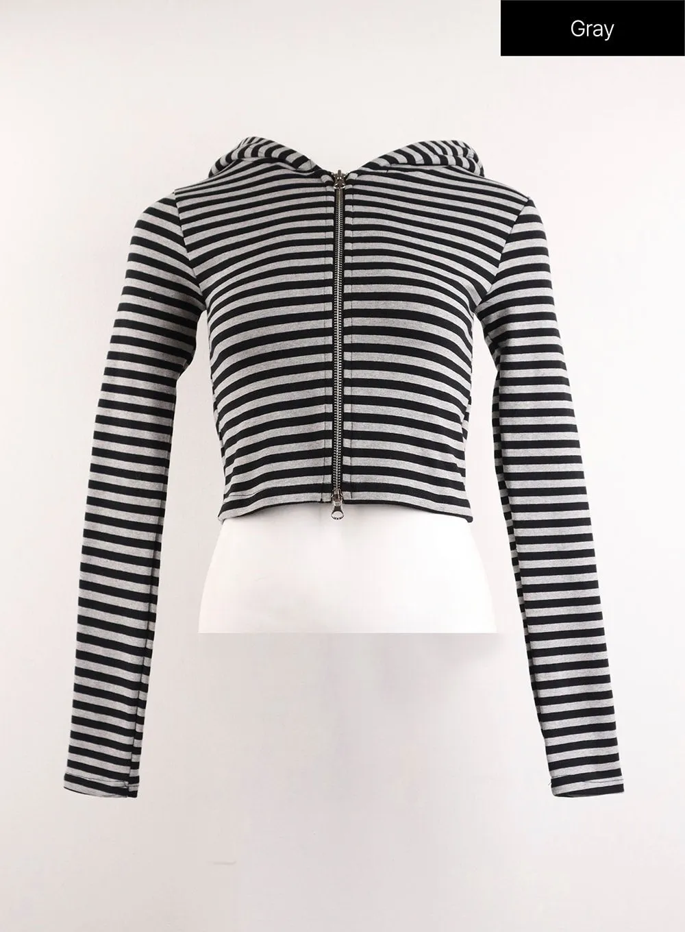 Grunge Slim Fit Stripe Crop Zip-Up Hoodie IJ410