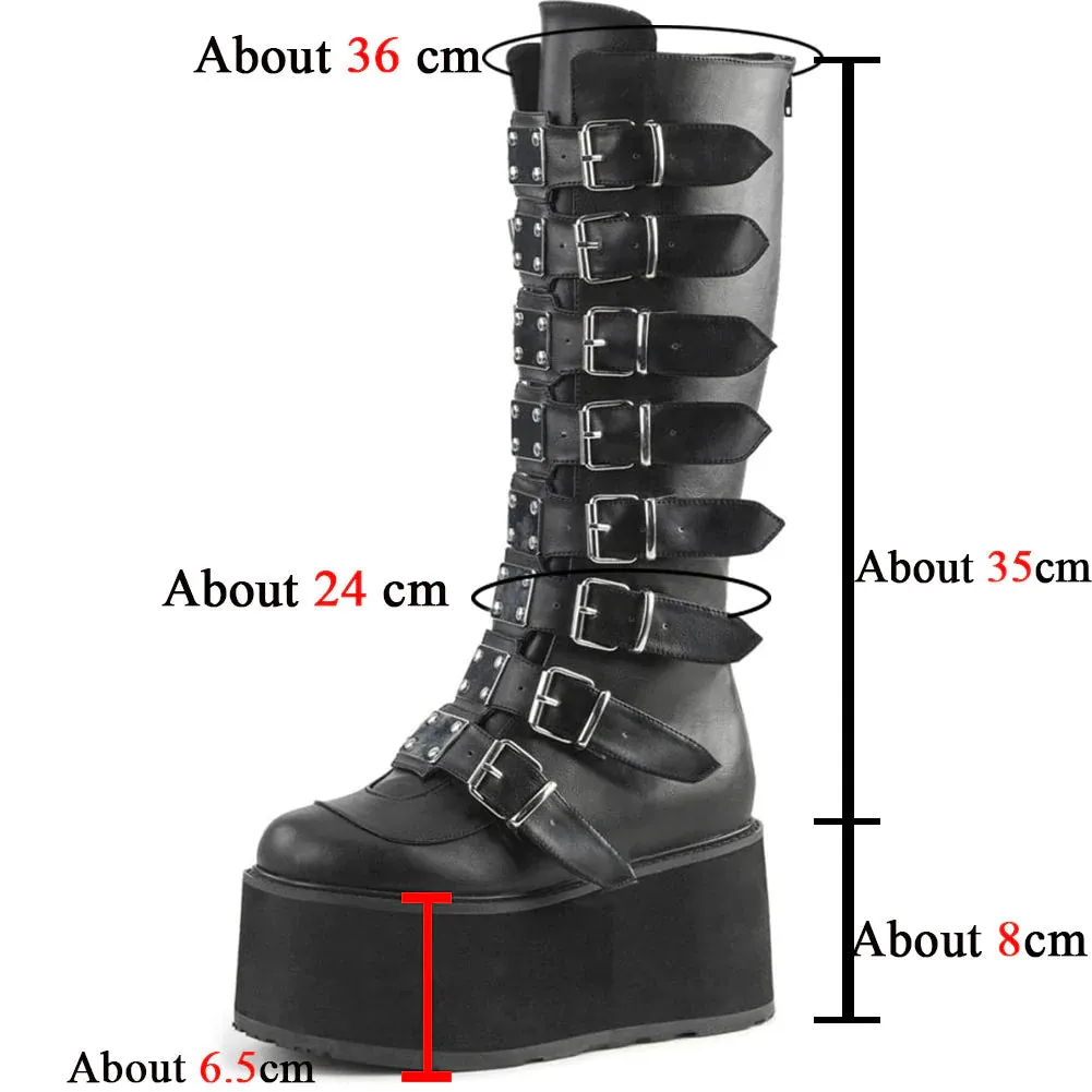 Handmade Autumn Fashion Women's Buckle Zipper Mid Calf Thick Boots Shoes