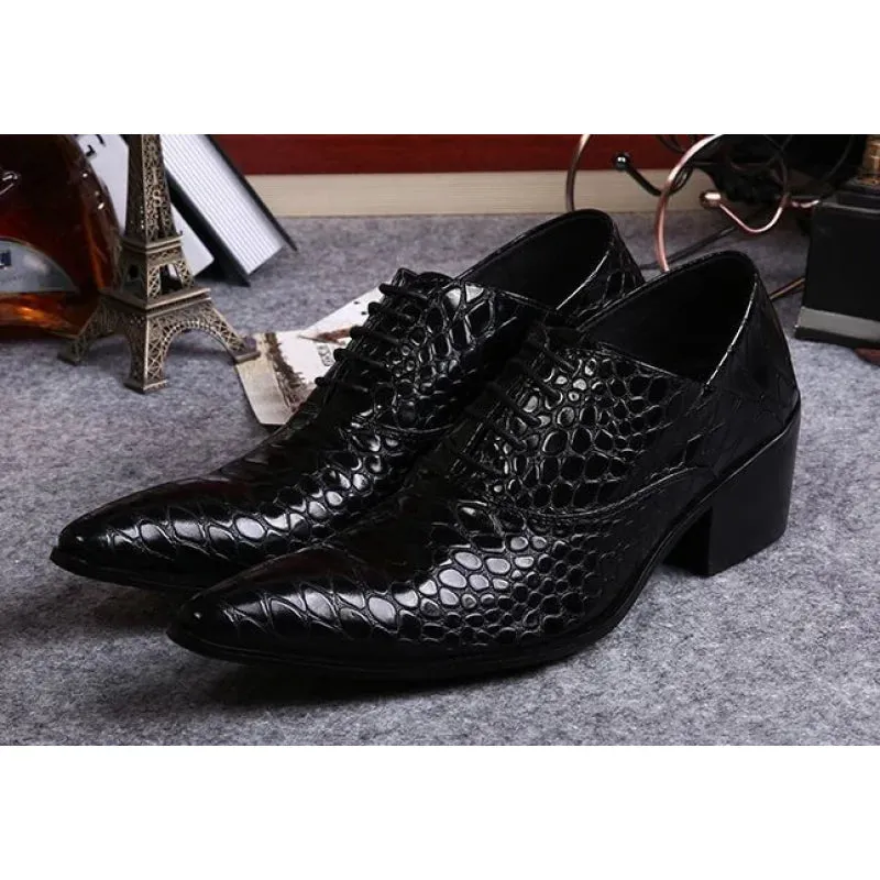 Handmade Men's Leather High Heels Pointed Toe Nightclub Dress Shoes