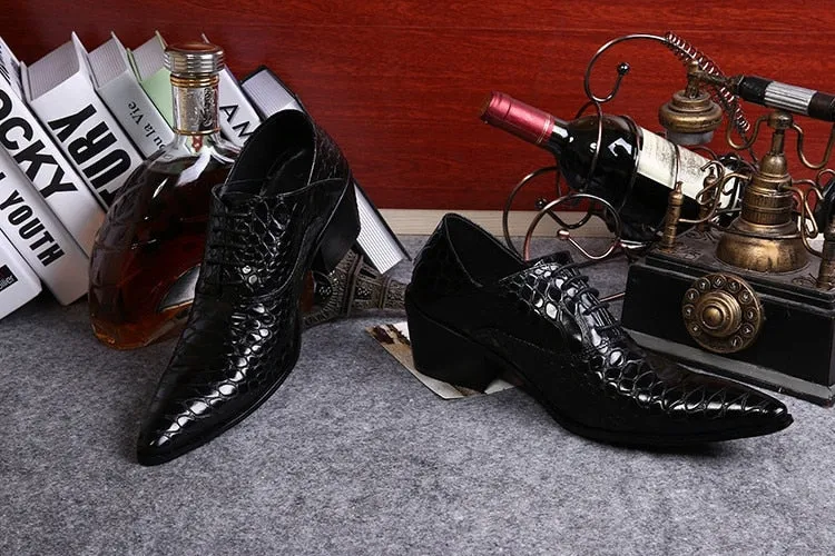 Handmade Men's Leather High Heels Pointed Toe Nightclub Dress Shoes