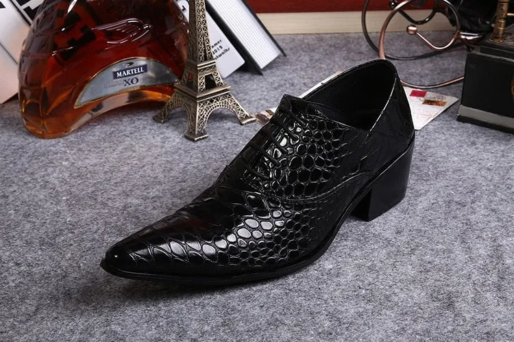 Handmade Men's Leather High Heels Pointed Toe Nightclub Dress Shoes