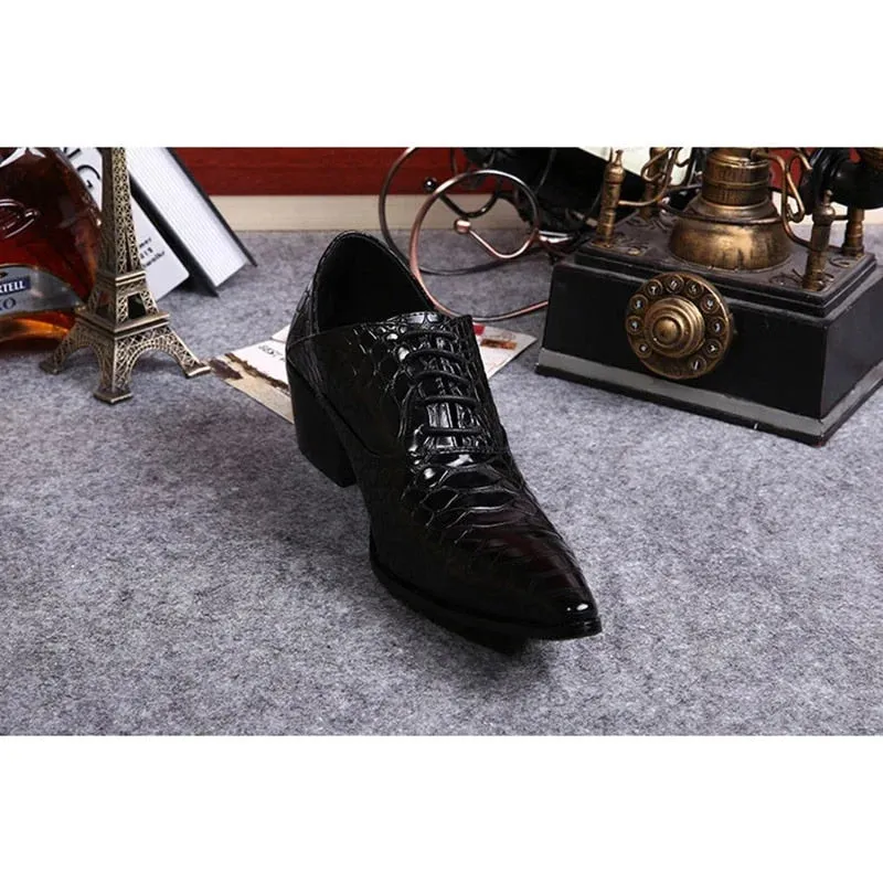 Handmade Men's Leather High Heels Pointed Toe Nightclub Dress Shoes