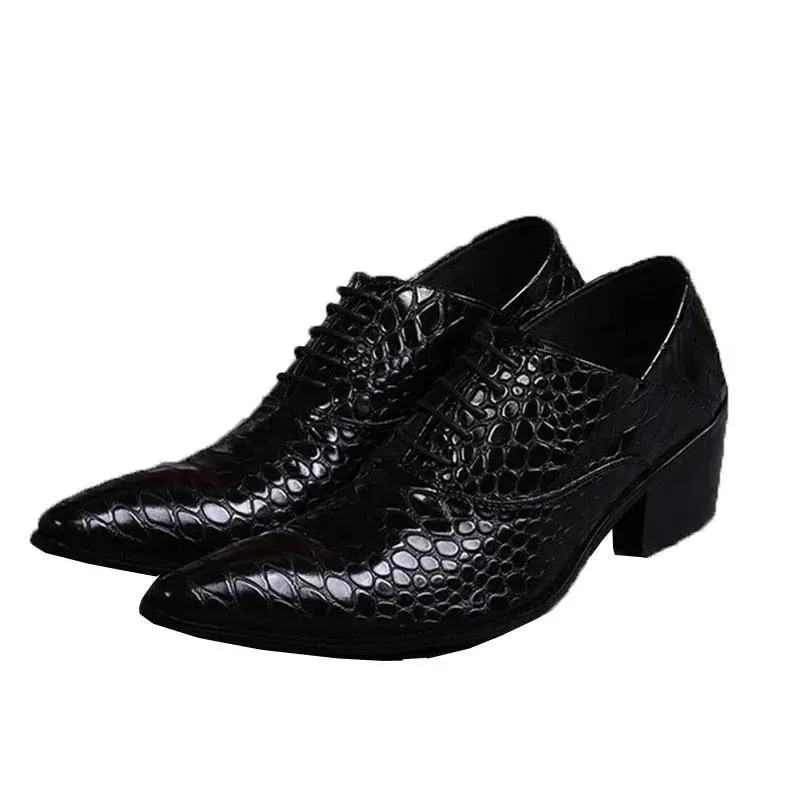 Handmade Men's Leather High Heels Pointed Toe Nightclub Dress Shoes