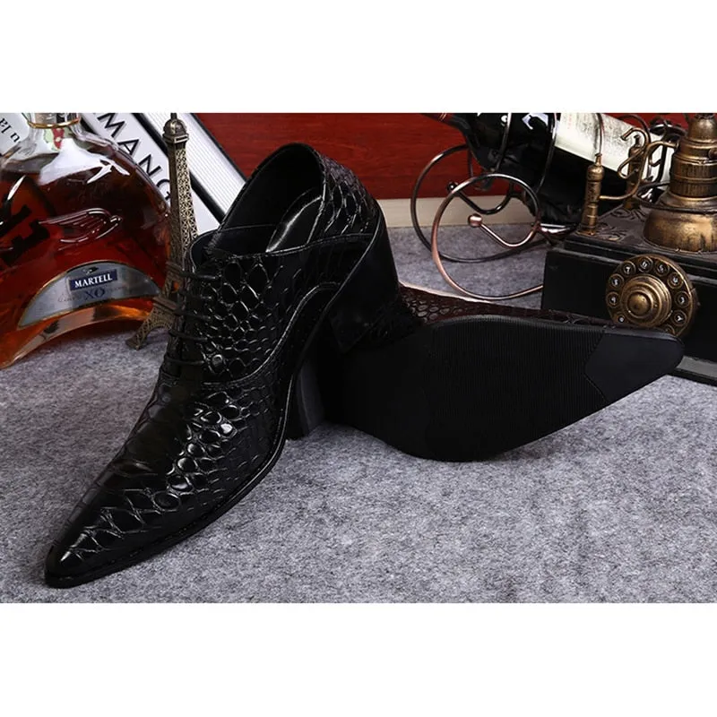 Handmade Men's Leather High Heels Pointed Toe Nightclub Dress Shoes