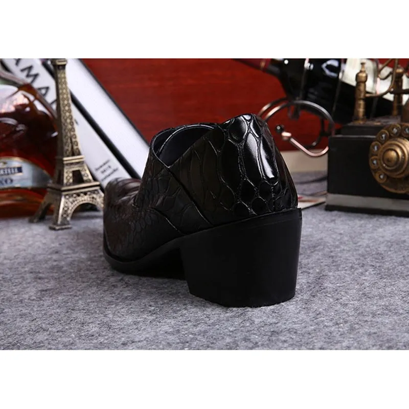 Handmade Men's Leather High Heels Pointed Toe Nightclub Dress Shoes