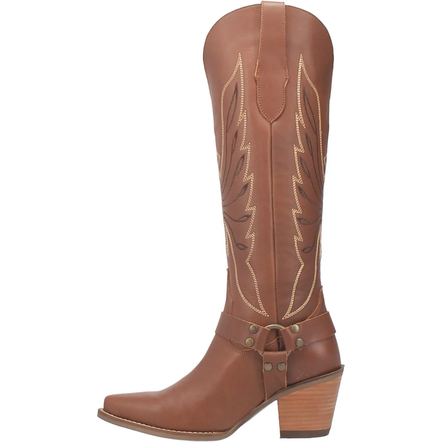 Heavens To Betsy Thunderbird Embroidered Brown Leather Harness Knee High Boots (DS)