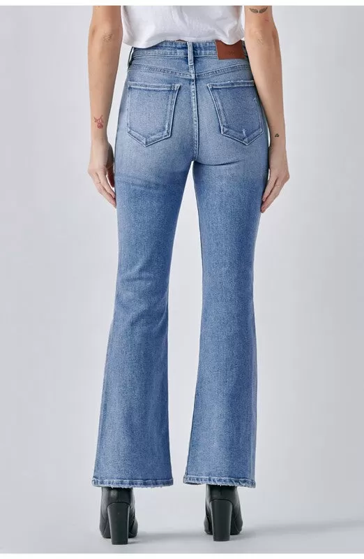 Hidden Distressed Stretch Flare Jeans