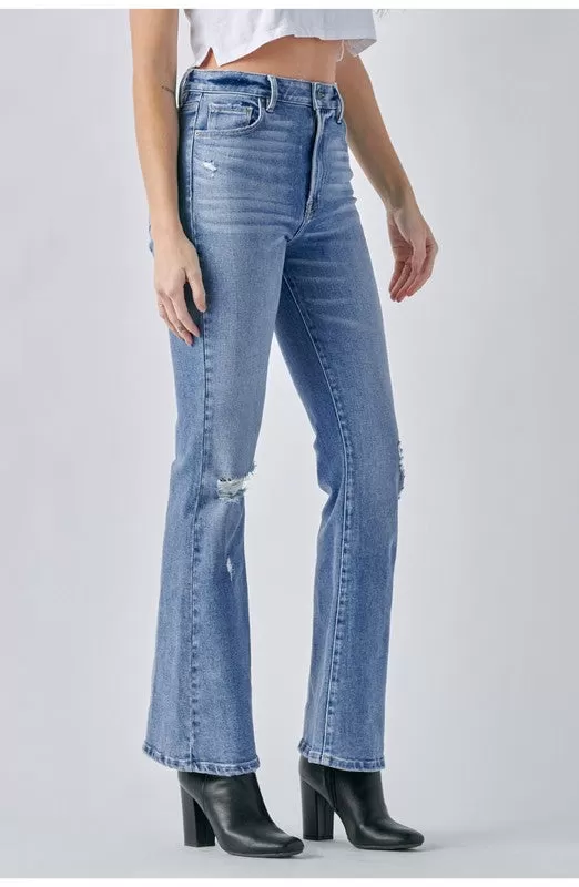 Hidden Distressed Stretch Flare Jeans