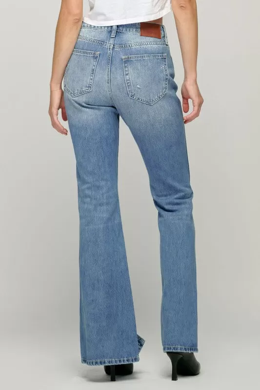 Hidden Front Slit Flare Jeans