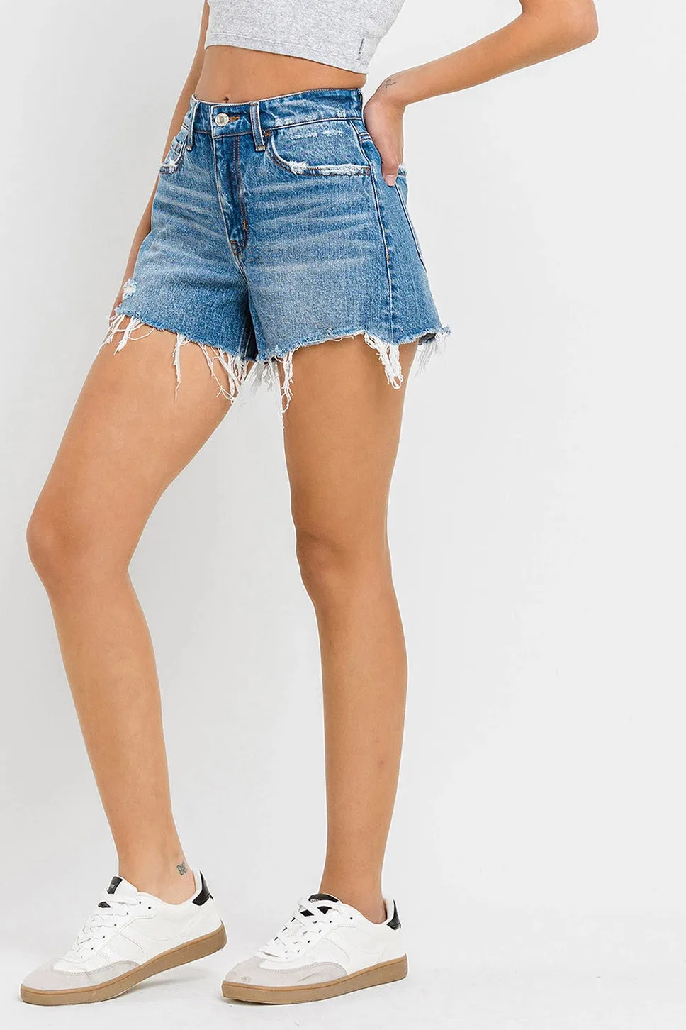 High Rise Distressed A Line Shorts