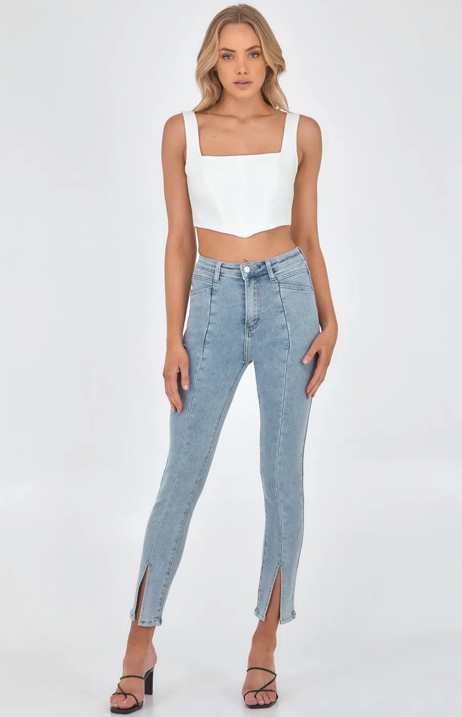 High Waist Denim with Seam and Split Detail (SDM110)