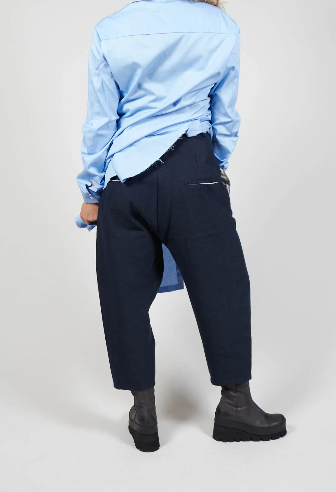 High Waist Trousers in Navy Blue