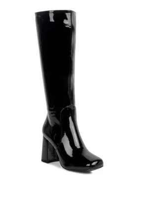 HYPNOTIZE Patent PU Block Heeled Calf Boots