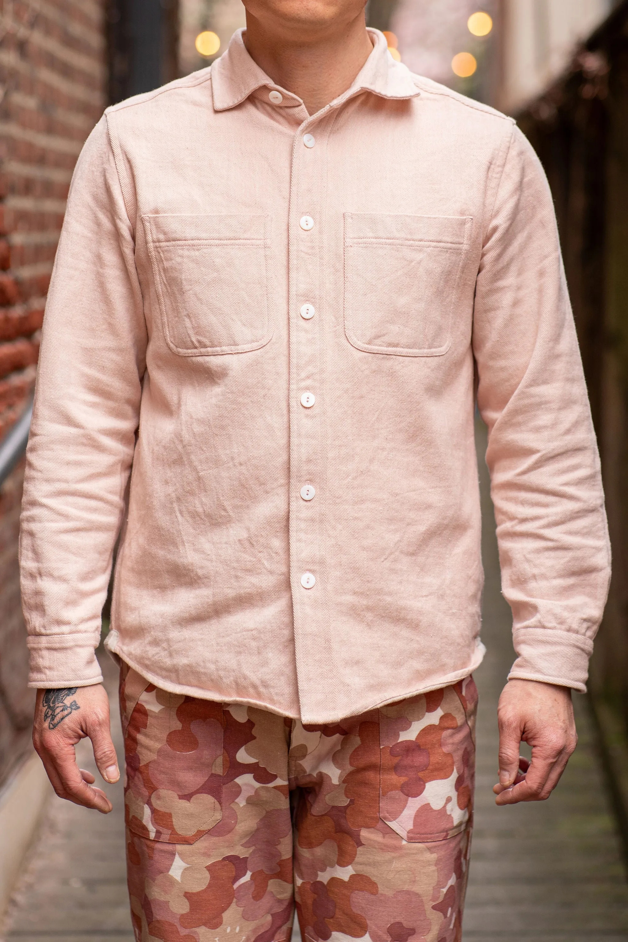 Indi + Ash LS Ames Workshirt - Sappanwood Pink Handwoven Denim