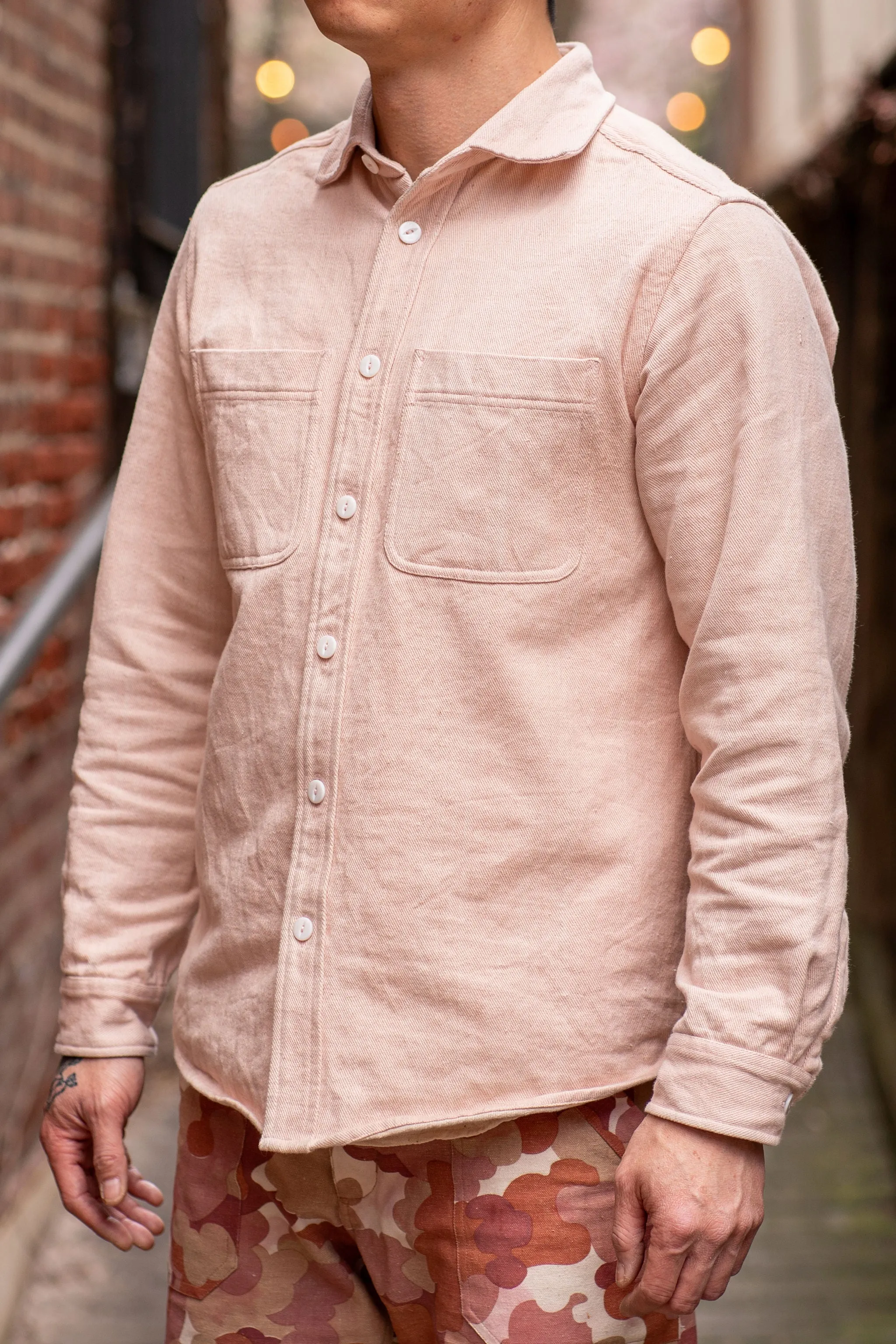 Indi + Ash LS Ames Workshirt - Sappanwood Pink Handwoven Denim