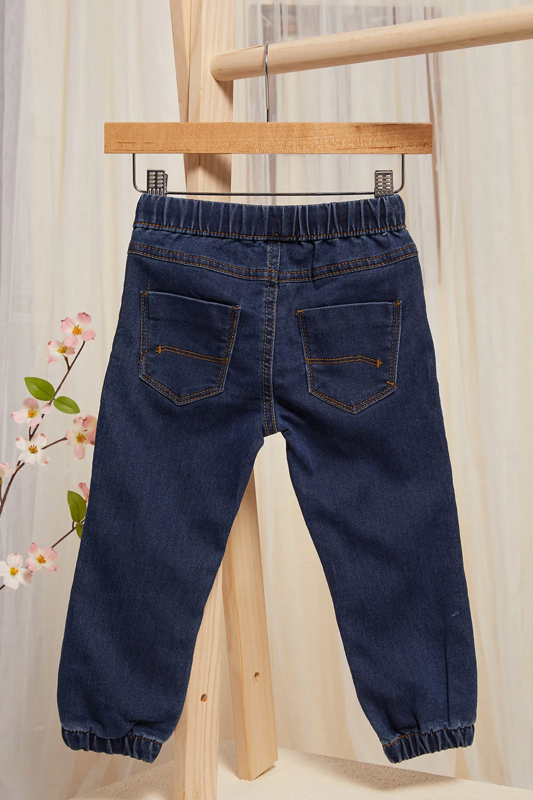 Infant Boys Navy Knit Denim Navy Pull On Jeans