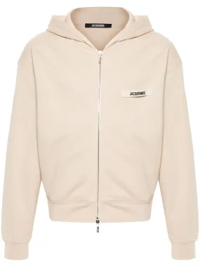 Jacquemus Le Hoodie beige avec logo sur Gros Grain