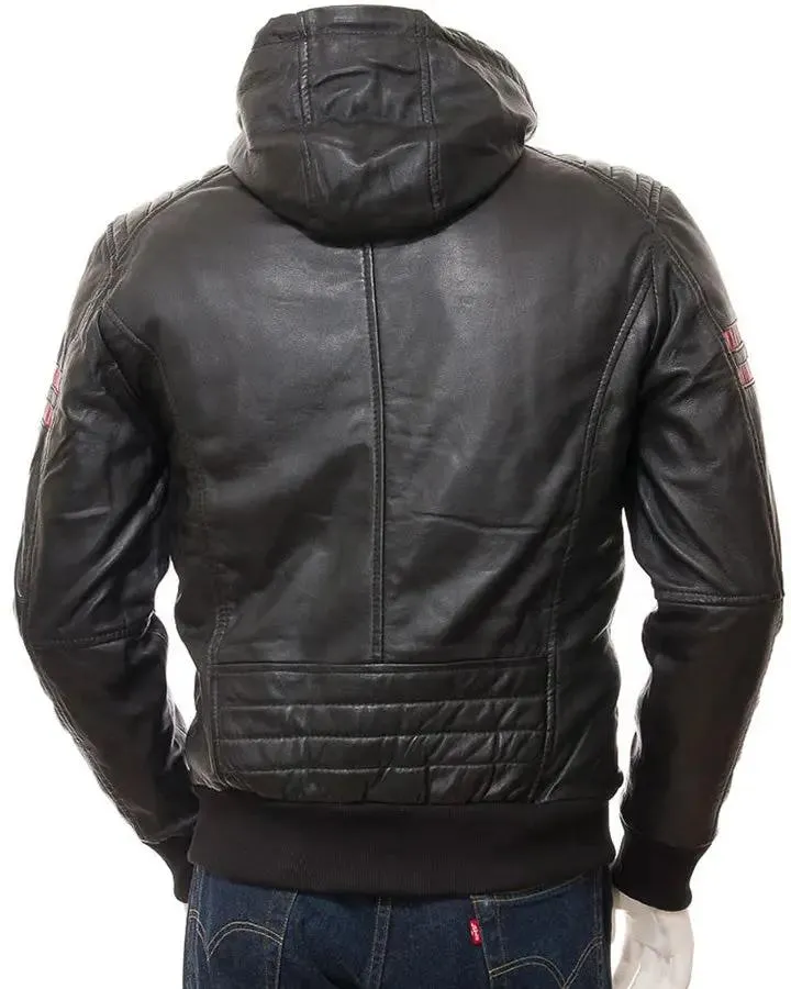 Jed Black Leather Jacket With Hood