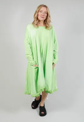 Jersey Dress with Drawstring Hem in Lime Print