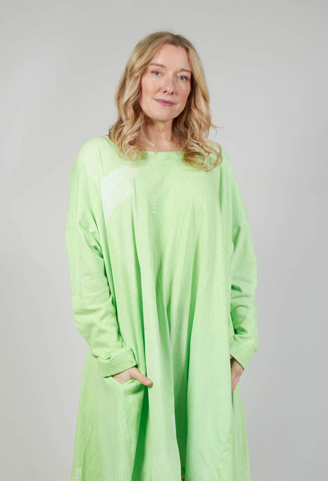 Jersey Dress with Drawstring Hem in Lime Print