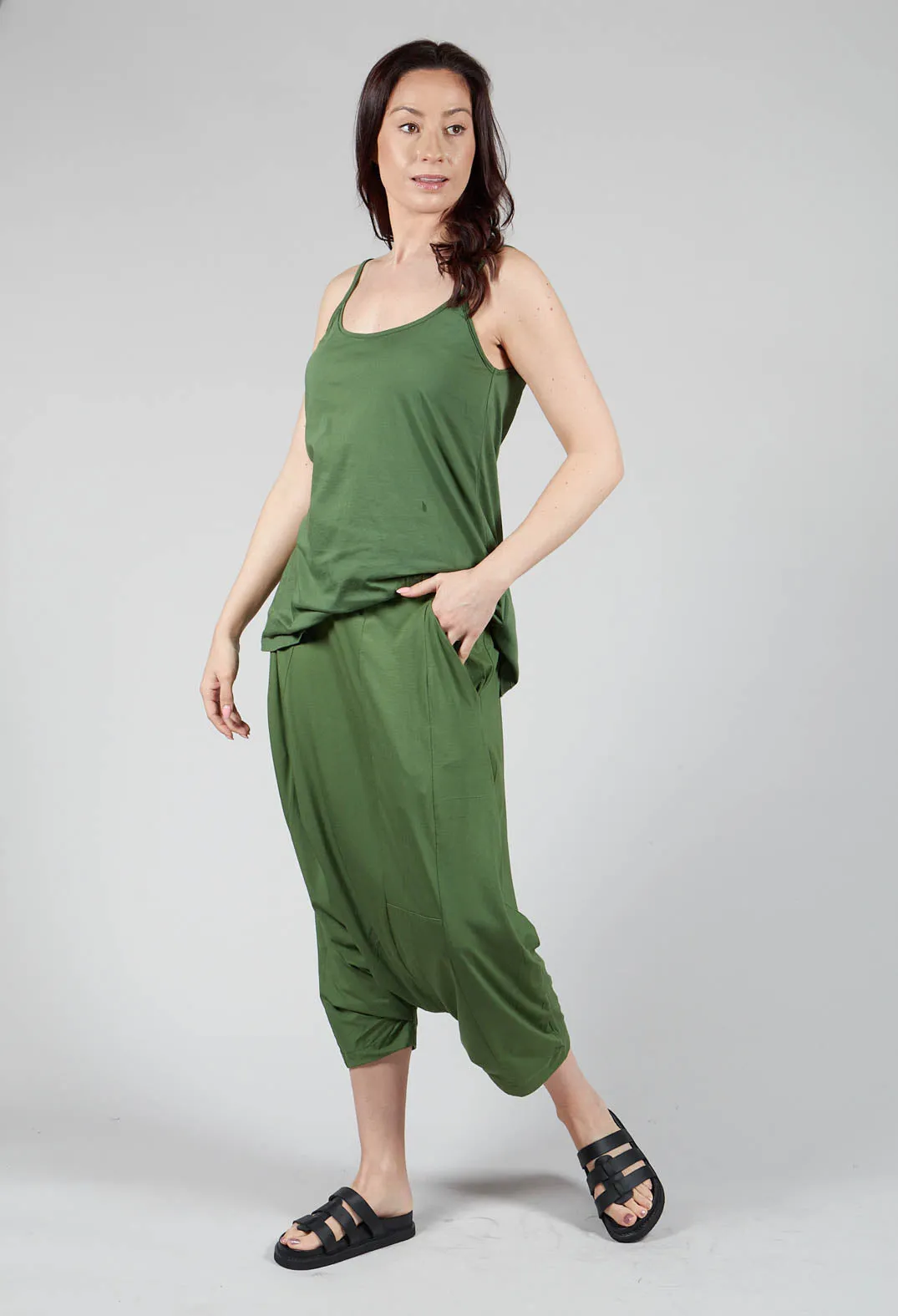 Jersey Drop-Crotch Trousers in Green