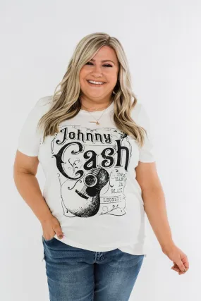 Johnny Cash Distressed Graphic Top- Off White