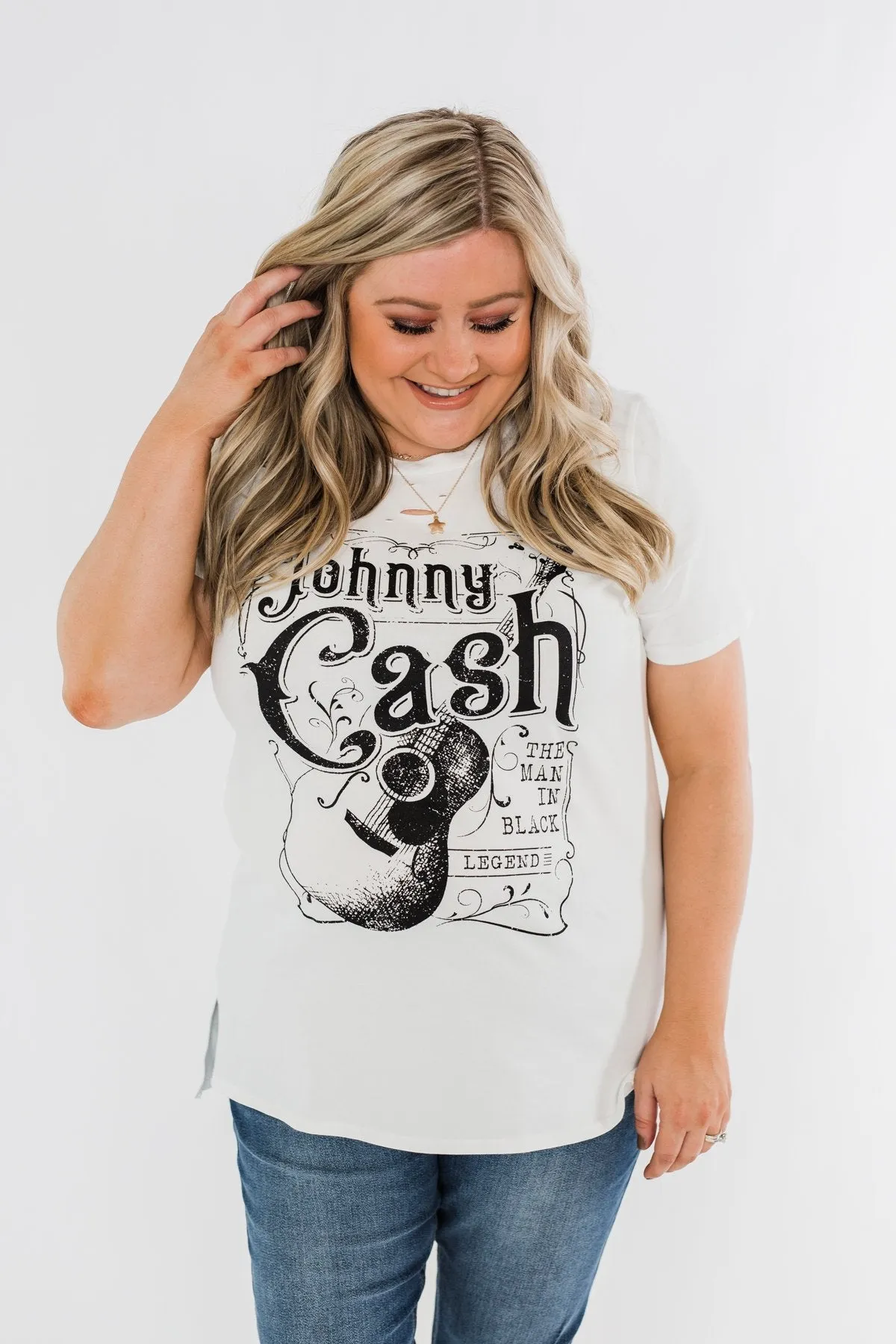 Johnny Cash Distressed Graphic Top- Off White