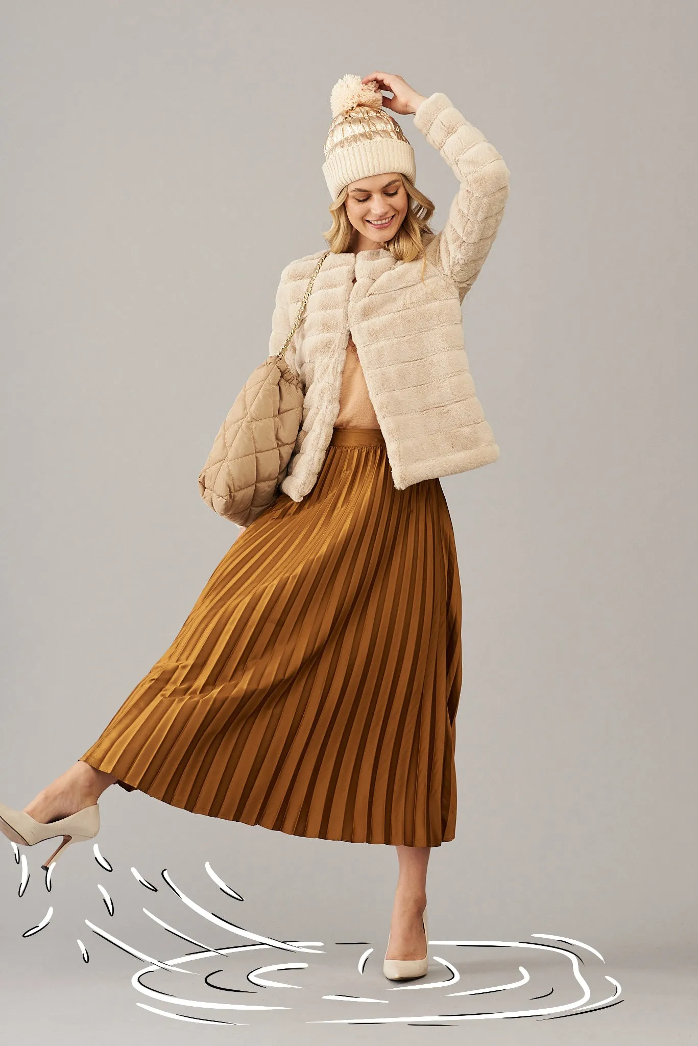 Josette Faux Fur Coat In Beige