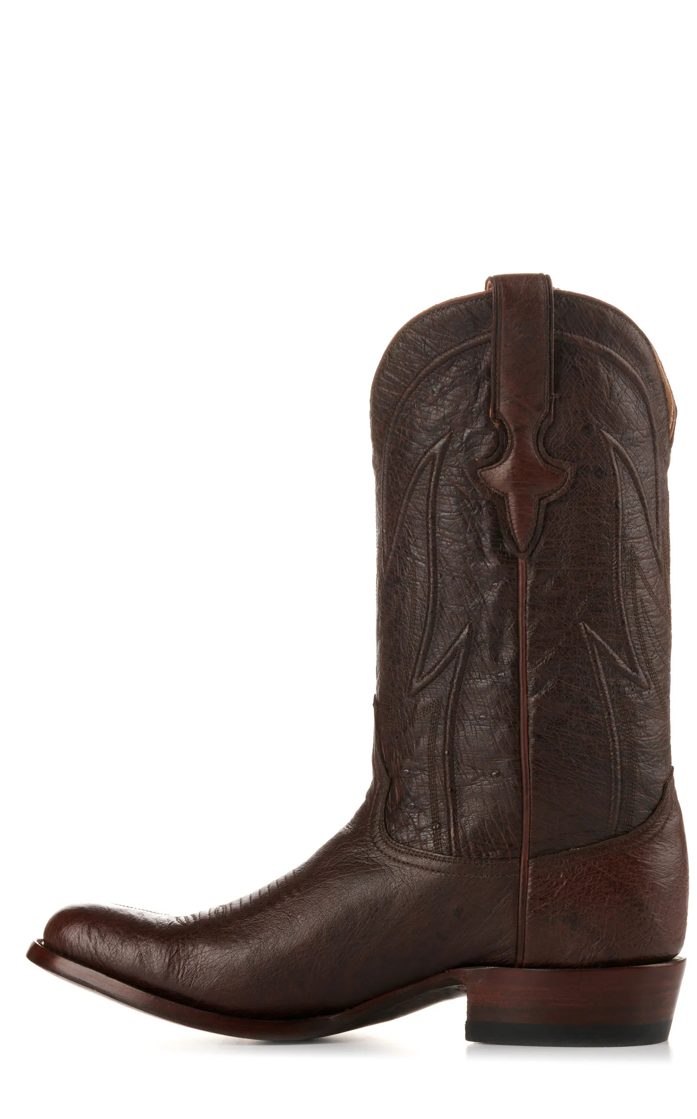 JRC & Sons Men's Cooper Smooth Quill Ostrich Round Toe Exotic Cowboy Boot in Antique Chocolate