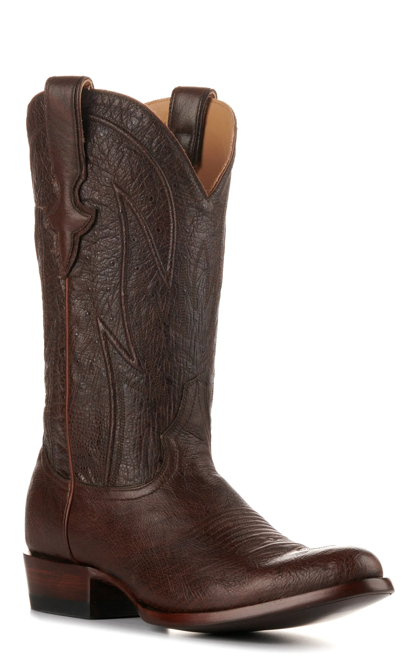 JRC & Sons Men's Cooper Smooth Quill Ostrich Round Toe Exotic Cowboy Boot in Antique Chocolate