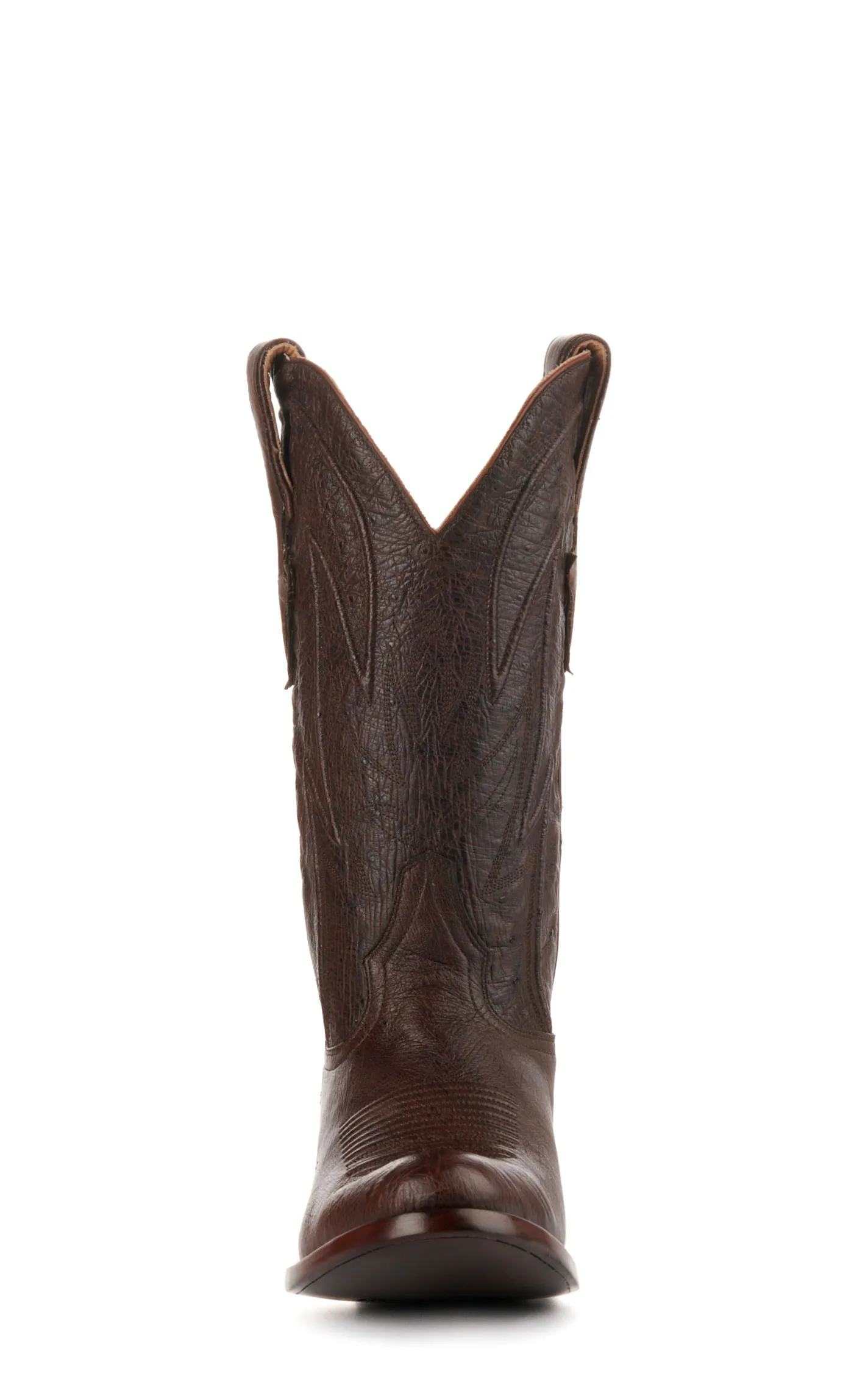 JRC & Sons Men's Cooper Smooth Quill Ostrich Round Toe Exotic Cowboy Boot in Antique Chocolate