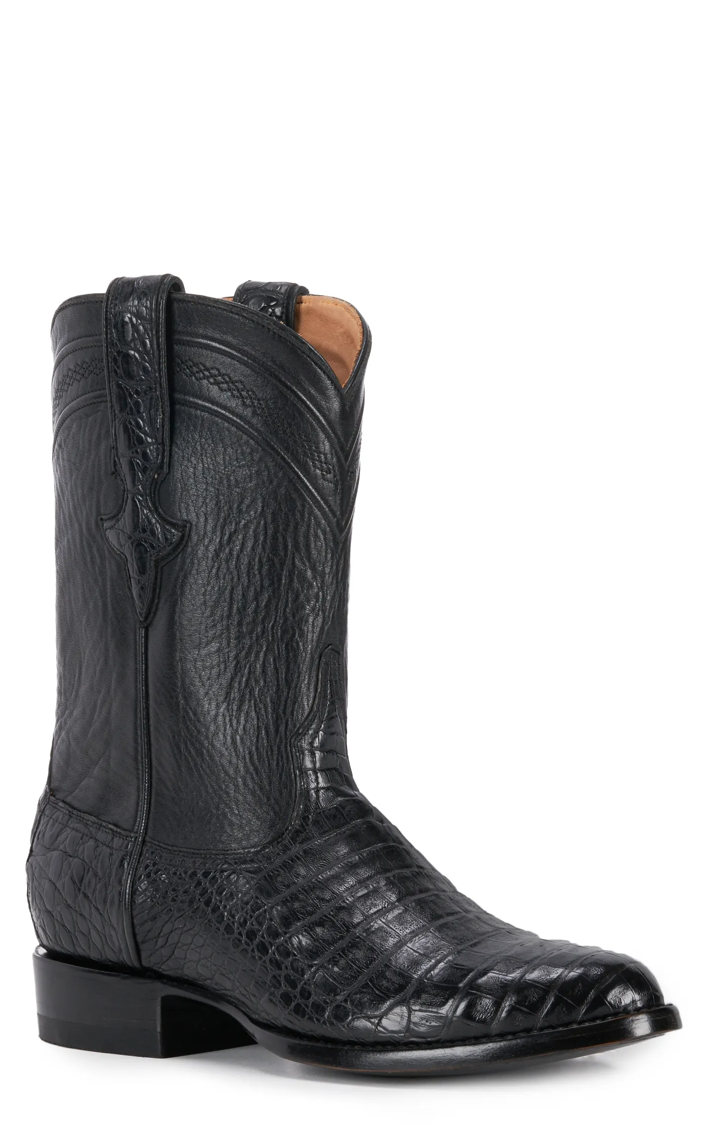 JRC & Sons Men's Shaw Caiman Belly Round Toe Exotic Roper Boot in Black