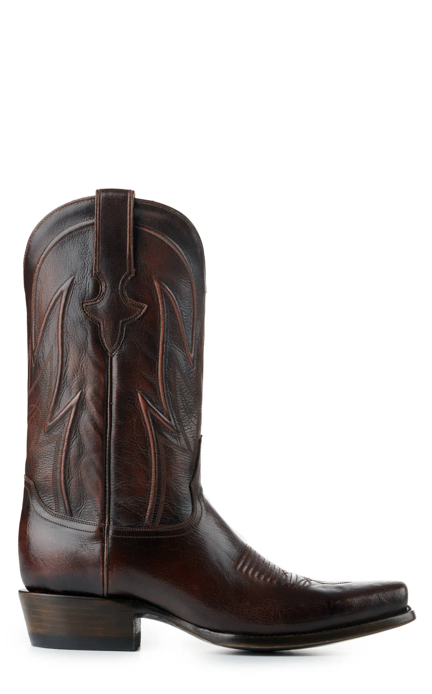 JRC & Sons Men's Wyatt Brush Off Goat Punchy Square Toe Cowboy Boot in Chocolate