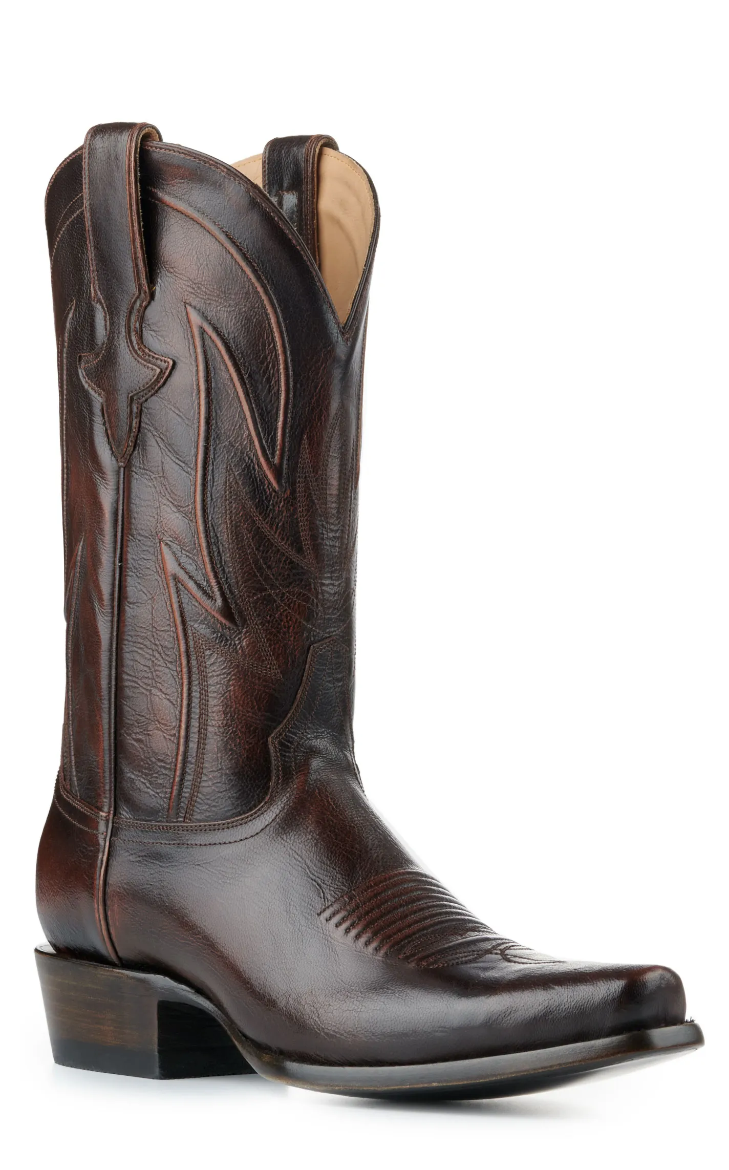 JRC & Sons Men's Wyatt Brush Off Goat Punchy Square Toe Cowboy Boot in Chocolate