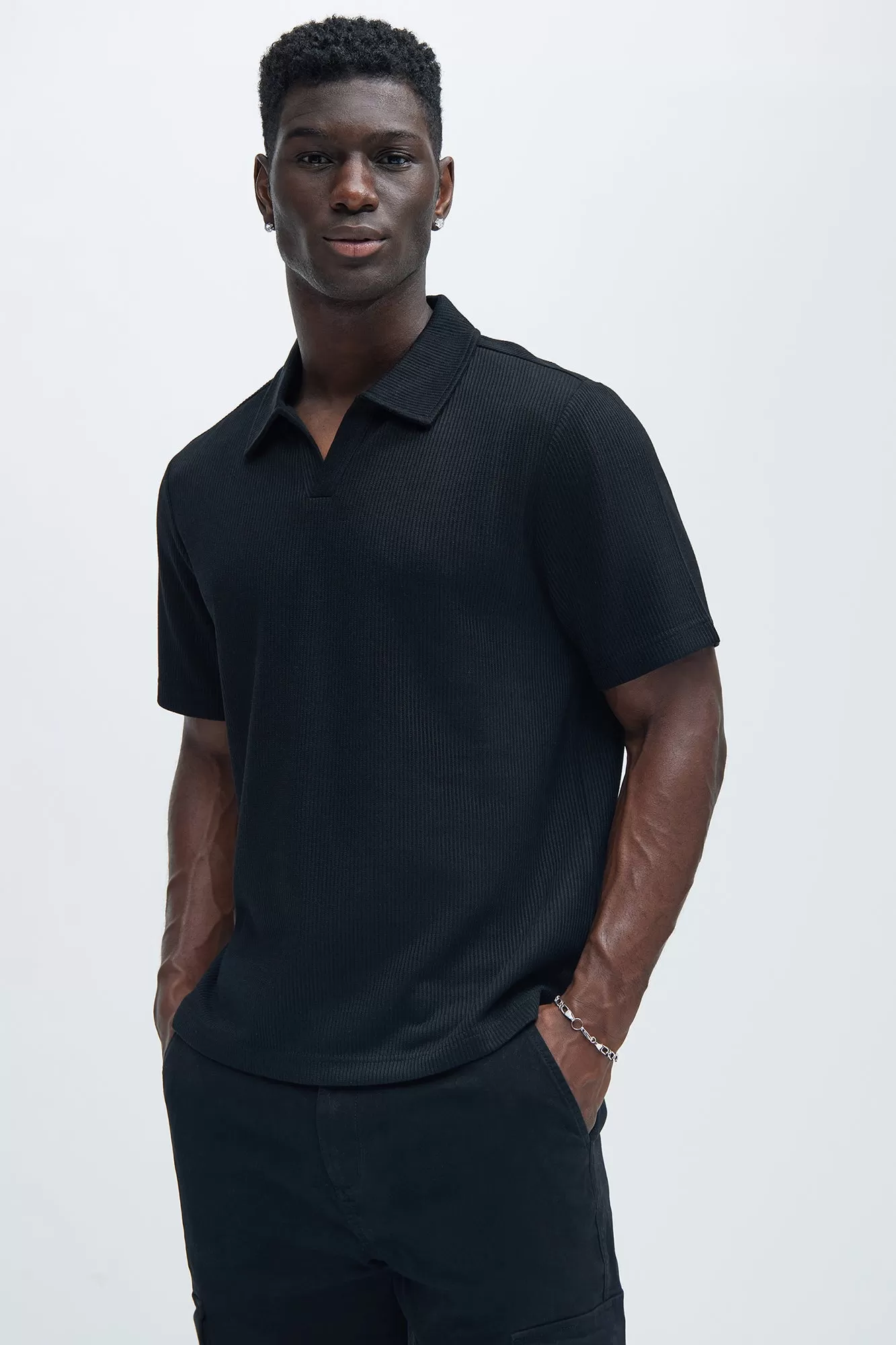 Kalel Textured Short Sleeve Polo - Black