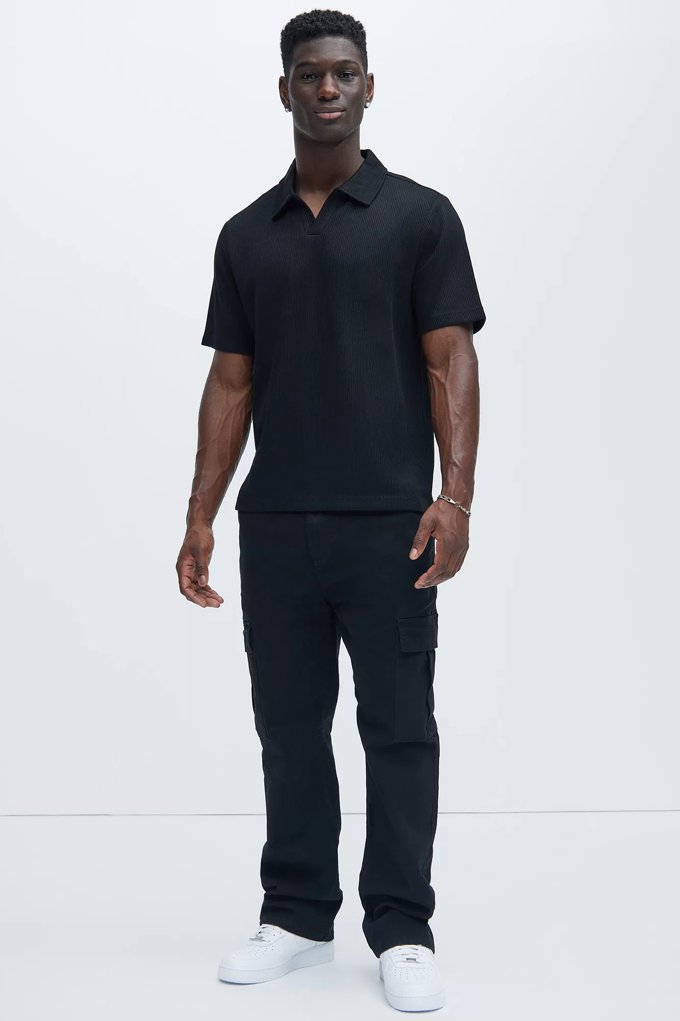 Kalel Textured Short Sleeve Polo - Black