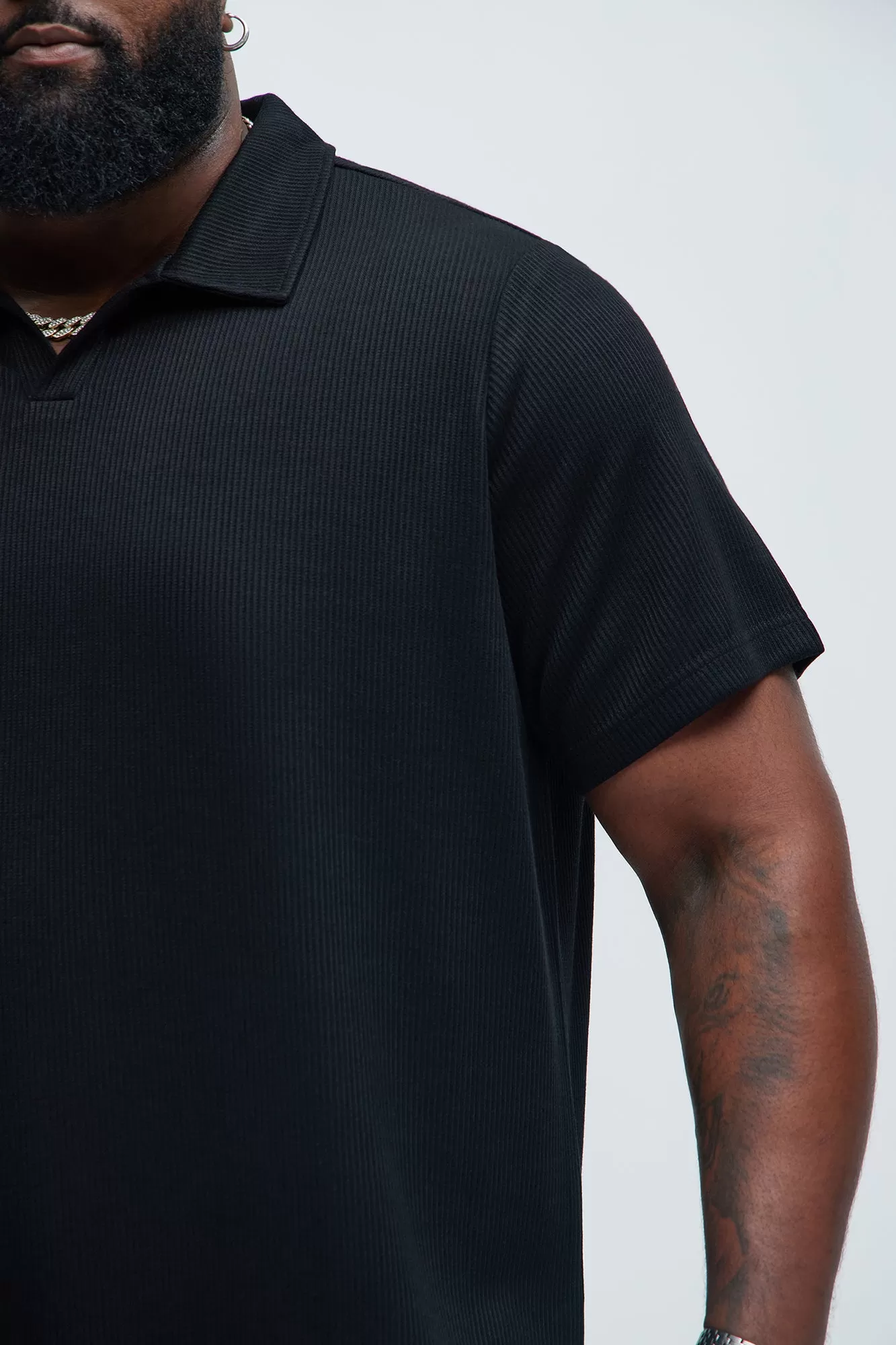 Kalel Textured Short Sleeve Polo - Black