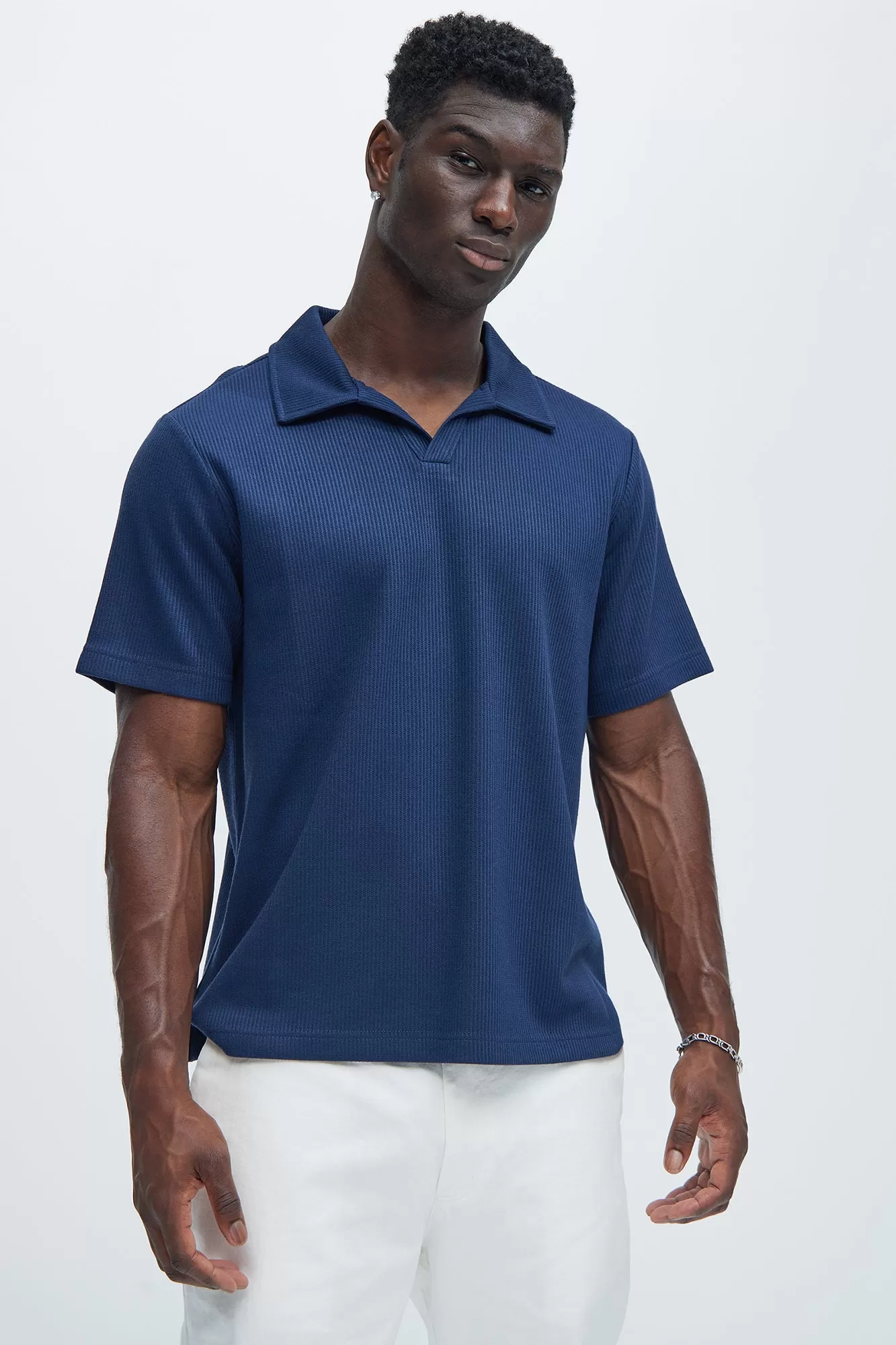 Kalel Textured Short Sleeve Polo - Navy