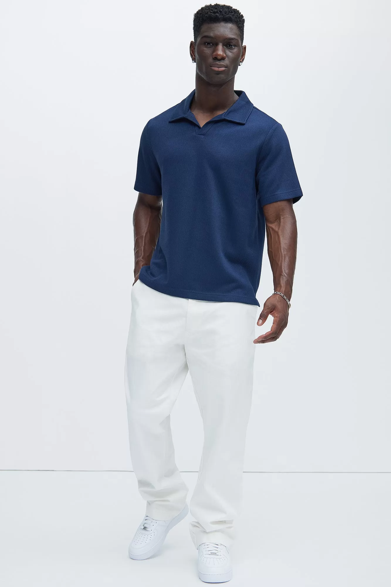 Kalel Textured Short Sleeve Polo - Navy